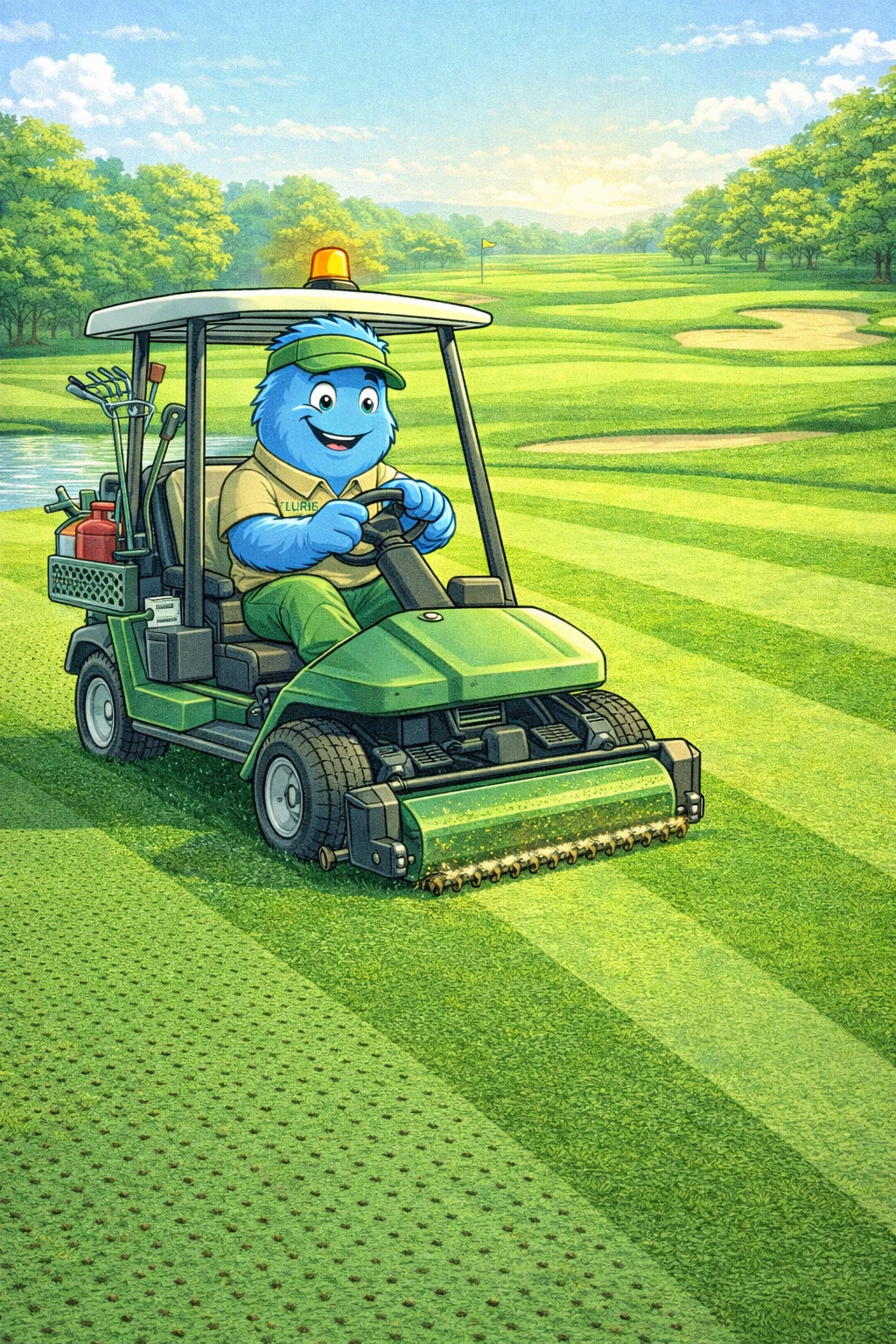 Greenskeeper Grover on the Mower